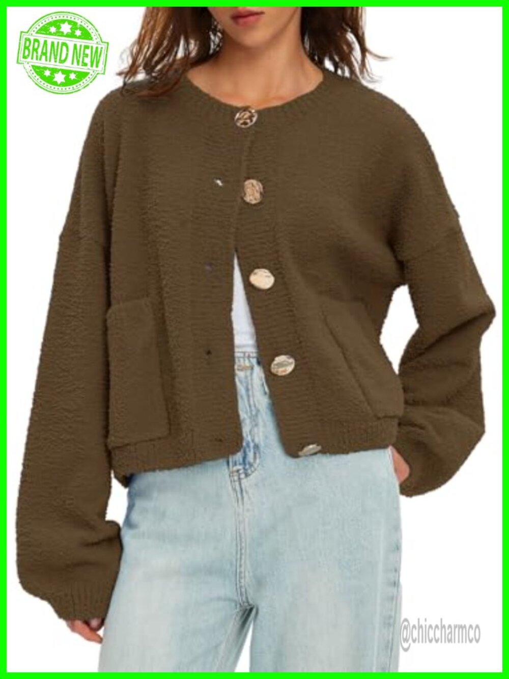 Oversized Fuzzy Knit Button-Up Cardigan Sweater Long Sleeve Women